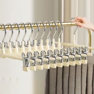 Stainless Steel Non-Marking Pants Rack For Home Wardrobe Hanging Pants Hanger JK Skirt Clip Non-Slip Drying Retractable Pants Clip 11