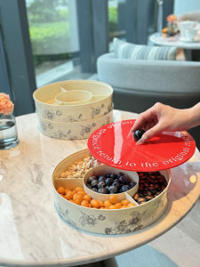 Retro Style Snack Dry Fruit Plate Vintage Candy Box with Lid for New Year Living Room Tea Time Seed Sectioned Fruit Basket