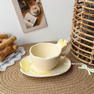 Ceramic Bow Coffee Cup and Saucer Set for Gift
