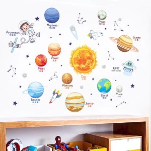 Sticker Dinding Aesthetic Astronot Planet Space Star Dekorasi Kamar Tidur