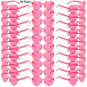 30 Pairs Per Set Heart Shaped Sunglasses Cute Rimless Solid Color Beach Vacation Shades Women Fashion Design Rave Sun Glasses