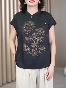 QINGNAER | Elegant Slimming Embroidered Chinese Style Shirt