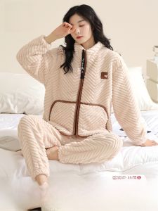 MiiOW | Áo ngủ lông cừu Coral tay dài cổ đứng cho nữ MiiOW Áo khoác mùa đông ấm áp thoải mái cho thanh thiếu niên mặc ở nhà