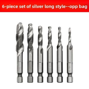 6Pcs Tap Drill Bit Set Hex Shank Titanium Plated HSS Screw Thread Bit Screw Machine Compound Tap M3 M4 M5 M6 M8 M10 Hand Tools