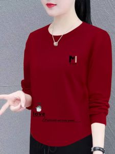 ผู้หญิง ผ้าฝ้าย เสื้อยืดแขนยาวคอกลม หลวม เสื้อเบสพอดี สไตล์เกาหลี ฤดูใบไม้ผลิ ฤดูใบไม้ร่วง สไตล์ใหม่ พรางหุ่น หลากหลาย เสื้อท่อนบน