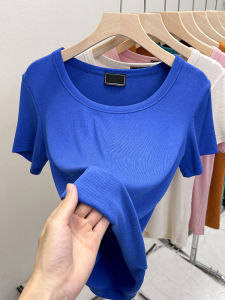 Summer New Style Low Neck Slim Fit Fruit Green T Shirt Women Fashionable Versatile Anti Aging Thin U Shaped Neck Top Selling