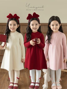 Warm Thick Knit A-Line Dress for Girls Half High Collar Sweater Dress Cute Sweet Winter Fashion Childrens Clothing YOEHYAUL