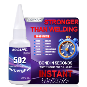LOOLIFL 502 Super Glue 20g Extra Strong Adhesive Cyanoacrylate for Crafts Ceramics Leather Metal Strong Bonding Liquid Glue Tool