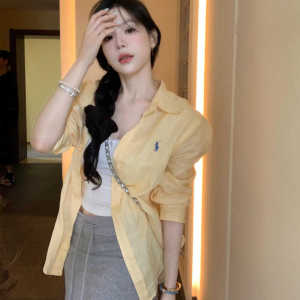 เสื้อเชิ้ตผู้หญิงผ้าลินินหลวมแขนยาวฤดูใบไม้ร่วง/ฤดูหนาว 2025 ใหม่ เสื้อเชิ้ตผ้าฝ้ายกันแดด ทรงเข้ารูป เสื้อเชิ้ตผ้าฝ้ายผสมลินิน