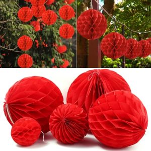 Polocat [2025 CNY Product ] Chinese Round Hanging Paper Lantern Honeycomb Flowers Balls Crafts Party Wedding Home DIY Decoration Pompom (In stock)