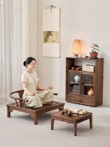 Oriental Minimalist Meditation Low round Chair Pine Leg Black Walnut Wood Meditation Chair Seated Buddhist Chair Zen Chair
