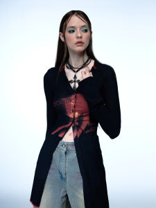 Emoha Original Punk Y2k Rock Band แขนยาวบาง สีดำ สีแดง หลากหลาย Dark โอเวอร์ไซส์ คาร์ดิเกน เสื้อเชิ้ตสําหรับ อินเทรนด์ เด็กผู้หญิง