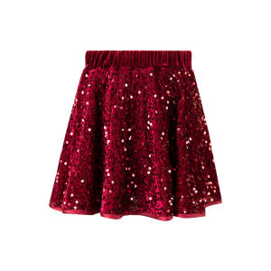 กระโปรงทรงเอ LittleNaive สำหรับเด็กผู้หญิง สีแดง ประดับคริสตัล เสื้อผ้าเด็กฤดูหนาว กระโปรงสั้นทรงเอ กระโปรงสั้นอเนกประสงค์ กระโปรงทรงเอ