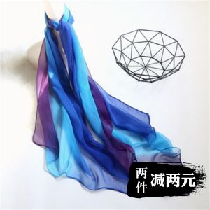 Blue Gradient Silk Scarf Lightweight Summer Flowy Soft Long Wrap Versatile Womens Fashionable Dance Scarf Polyester Fiber