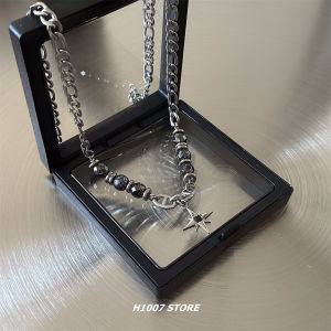 Hip Hop Style Black Gem Starburst Mens Necklace Womens Clavicle Chain Trendy Unique Design High-End Feelings Necklace