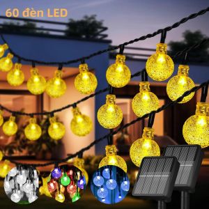 Đèn Dây Năng Lượng Mặt Trời Hình Cầu Pha Lê 60 LED 8 Chế Độ IP65 Chống Nước Trang Trí Tiệc Sân Vườn Cổ Tích Chiều Dài 10m Vòng Hoa Giáng Sinh