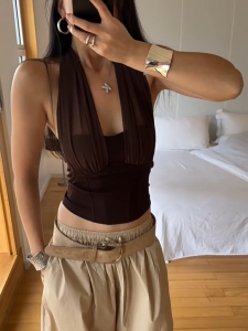 Áo Yếm Nữ Chất Lưới Cổ Halter Dây Buộc Sau Áo Không Tay Dễ Phối Đồ