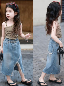 High-end Summer Dress Set with Asymmetrical Off-shoulder Letter Top and Frayed Denim Skirt
