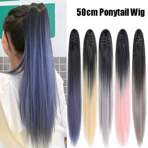 [YAN K] 50cm Long Straight Dyed Wig Women Gradient Color Hair Wig Claw Clip Ponytail Hair Extensions Hairpiece