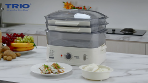 Trio 3 Tiers Laksam Food Steamer 25L | 2-Layer Slide-Out SUS304 Stainless Steel Tray | Electric Steamer for House