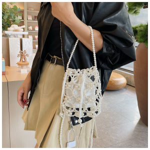 Artsy Fairy Style Bag Matching Skirt Dress Garment Bag Woven Beads Pearl Bag Chain Phone Bag Crossbody Small Bag