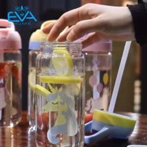 Bình Nước Thuỷ Tinh Chịu Nhiệt Quai Xách Hoạ Tiết Ngựa Pony Kèm Ống Hút Tiện Lợi 500ML-BGN13
