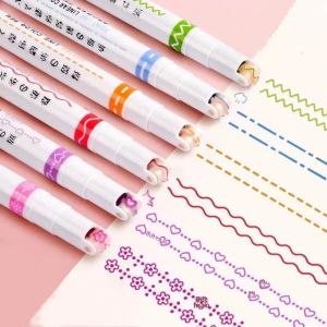 Bộ 6 Bút Đánh Dấu Đường Cong Nhiều Màu Với 6 Đầu Bút Hình Dạng Khác Nhau Dùng Để Ghi Chép Và Đồ Dùng Học Tập