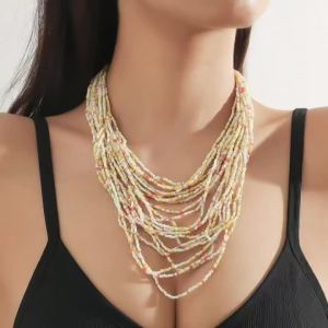 Bohemia Fashion Colorful Multilayer Rice Beads Necklace For Women Vintage Candy Color Summer Vacation Beach Charm Jewelry Gift