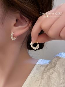 Elegant Pearl Hoops Womens Fashion 2023 Zodiac Charm Circle Earrings Luxury Trendy Accessory Creative Cultural Gift