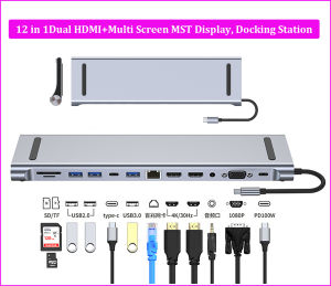 USB C แท่นวางมือถือจอภาพคู่อุปกรณ์เสริมสำหรับการเชื่อมต่อกับแลบทอปแท่นวางมือถือ11 In 1ฮับ USB C Dual HDMI ตัวแปลงแบบหลายพอร์ตด้วยกิกะบิตอีเธอร์เน็ต2 HDMI 100W PD VAG 3.0 USBSD/FTเสียงสำหรับ Dell Laptap/HP/Lenovo