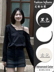 Elegant Shoulder Bared Long Sleeve Shirt Womens Fashion Design Spring Autumn New Style Pure Color Commute Regular Fit Shirt