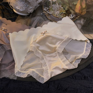 French Vintage Luxurious Shiny Satin Lace Underwear Women Comfortable Breathable High Elasticity Seamless mid Waist Triangle Panties plus Size