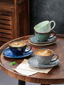 Retro Glazed Ceramic Coffee Cup Latte Art Set Starry Sky Design 250ml Dishwasher Safe Handmade Japanese Style Diningware