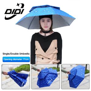 DIDI Portable Rain Umbrella Hat Foldable Outdoor Pesca Sun Shade Waterproof Camping Fishing Headwear Cap Convenient Beach Head Hats