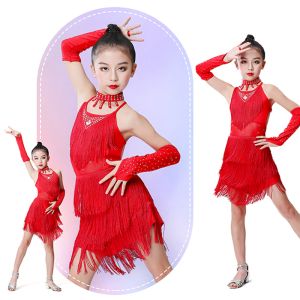 Cô Gái trang phục khiêu vũ Trang Phục Cha Cha Ăn Mặc Trẻ Em Tango Váy Carnival Mặc Dancewear Latin Salsa Trang Phục Tua Đầm khiêu vũ