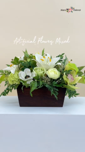 กระถางดอกไม้ประดิษฐ์ทรงเตี้ย ดอกไม้ปลอมตกแต่งบ้าน