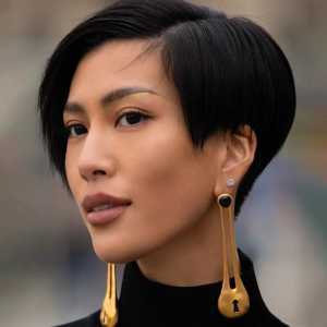 Summer High-End Long Keyhole Enamel Lock Buckle Yellow Brass Earrings Abstract Heavy Vintage Hollow out Dangle Studs Jewelry