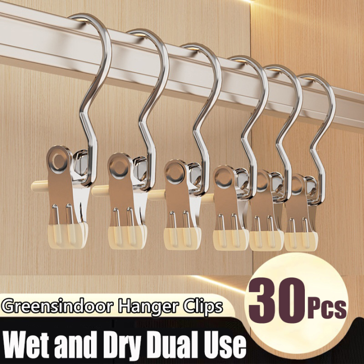 Greensindoor 10Pcs Hangers Clips Stainless Steel Laundry Hooks Hanging ...