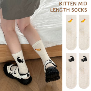 3คู่หลากสีน่ารักถุงเท้าทรงท่อลายจุดปลาคิตตี้ลายจุดปลาแมวและปลาแนววินเทจถุงเท้ายาวปานกลางถุงเท้าทรงท่อนุ่มระบายอากาศได้