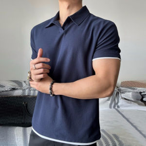 Mens Sporty Short Sleeve T-Shirt Summer Pique Cotton Polo Collar Fitness Versatile Casual Breathable Clothing