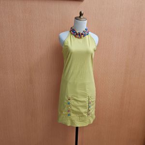 mini midi dress wanita kuning mustard S cewek leher cute warna warni bodycon MEWAH