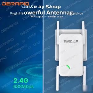 WiFi 7 3600Mbps Wi-Fi Range Extender Dual Band 2.4G 5G Repeater 4 High Gain Antennas EU US Plug Signal Booster WPS Easy Setup