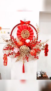 VÒNG HOA ĐÔNG ĐÀO DECOR NĂM MỚI TREO CỬA NHIỀU MẪU - TẶNG KÈM ĐÈN QT790