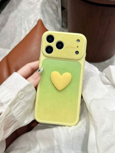 Cute Gradient Heart Phone Case For iPhone 17 16 15 14 13 12 11 Pro Max Plus Green Yellow Glitter Love Heart  Cover