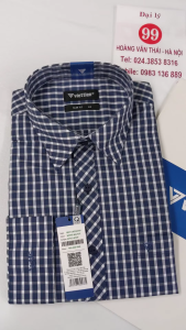 [Việt Tiến Sale] Sơ Mi Dài Tay - Slim Fit - Vạt Bầu - Kẻ caro ô vuông xen kẽ màu trắng xanh navy - size 42 (lẻ size)