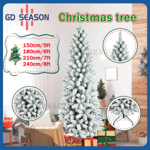5/6/7/8FT Artificial Slim Christmas Tree PVC With Snow Thick Flocking Craft Pencil Slim Xmas Tree