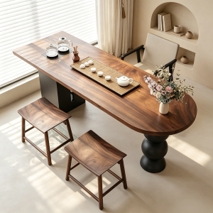 Mid-century Walnut Semi-circle Multifunctional Tea Table Bookdesk
