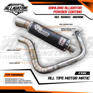 Knalpot samlong original alligator Blackcoating inlet 38 mm Free triplat Nmax Aerox Beat Vario Mio Scoopy Genio dll