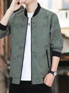 Casual Short Thin Baseball Collar Jacket Mens Slim Fit Spring Autumn Outerwear Simple Versatile Youthful Polyester Fiber