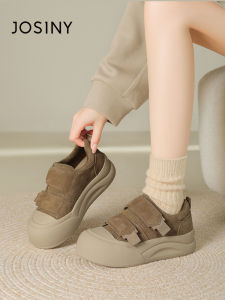 Josiny | Magic Tape Big Head Bread Loaf Shoes Women Thick Soled Fluffy Lined Sneakers